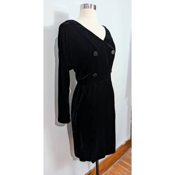 Black Rayon Velvet with Faux Button Up - Picture 7 of 7